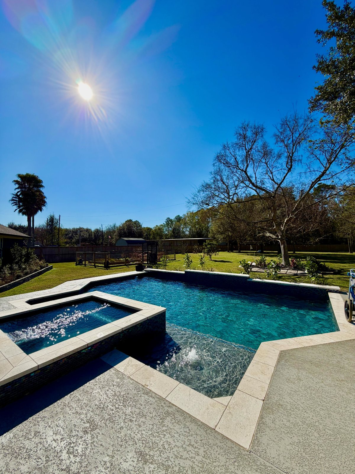 Crystal clear pool water in Friendswood neighborhood